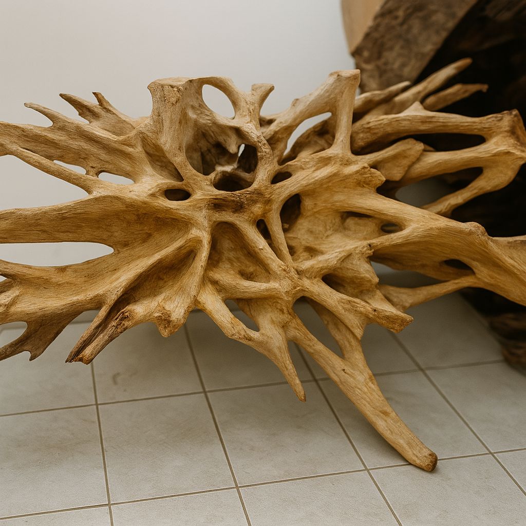 SQUARED COFFEE TABLE WITH GLASS TEAK ROOT