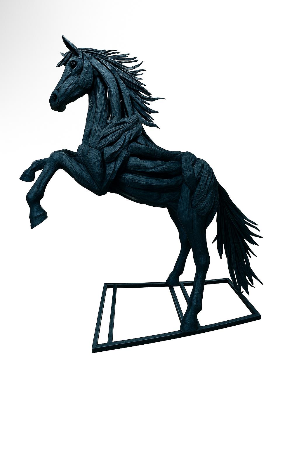 Teak Horse Standing Sculpture Black Finish
