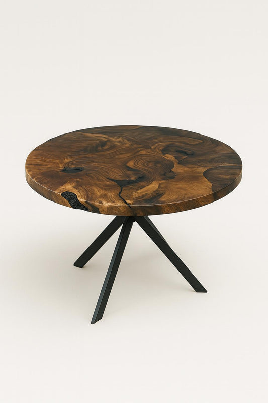 TEAK ROOT DINNING TABLE EPOXY + IRON LEGS SPIDER